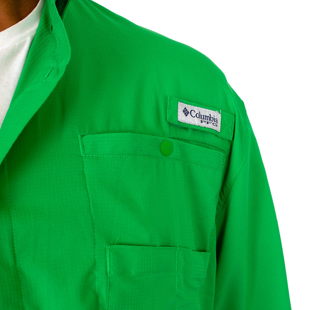 Interlocking UO, Columbia, Green, Button Up/Button Down, Polyester, Men, Tamiami, Color block, Camp, Shirt, 907007